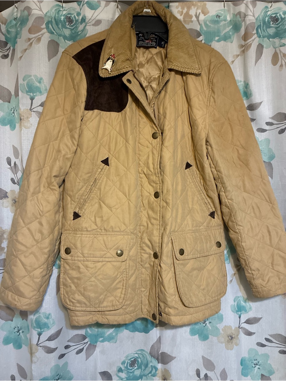 Polo by American living Quilted Tan Utility Jacket with Dark Brown Patch